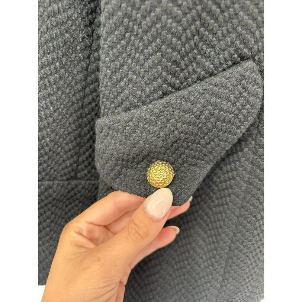 Joan Rivers Womens Black Textured Blazer Jacket Size Medium Gold Buttons Pockets